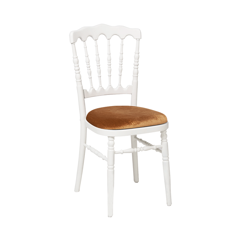 Chaise Napoléon blanche en bois avec galette dorée