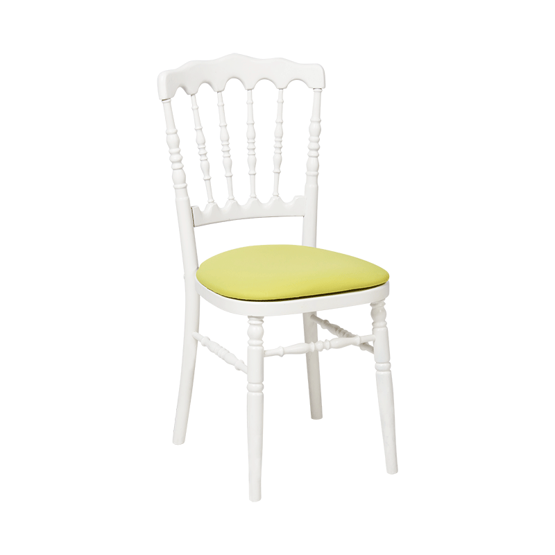 Chaise Napoléon blanche en bois avec galette pistache
