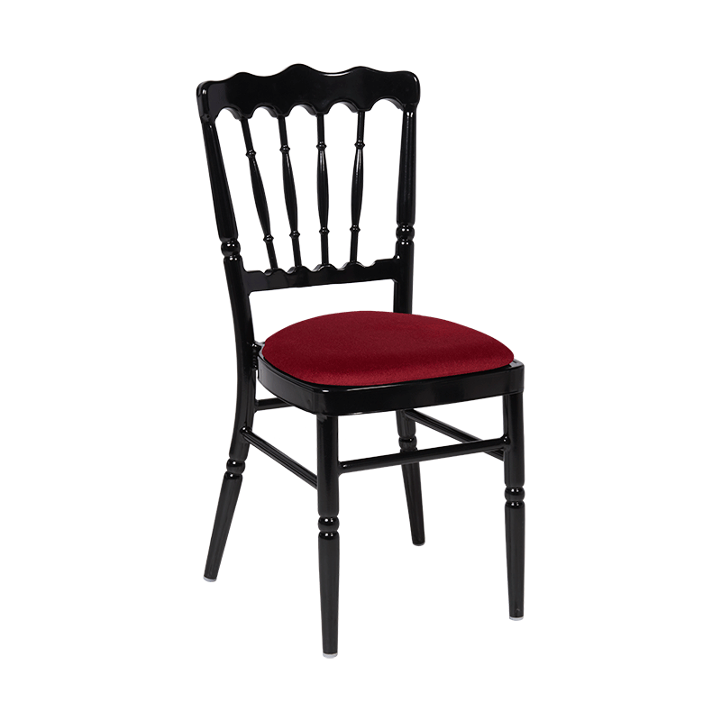 Chaise Napoléon noire en aluminium avec galette bordeaux