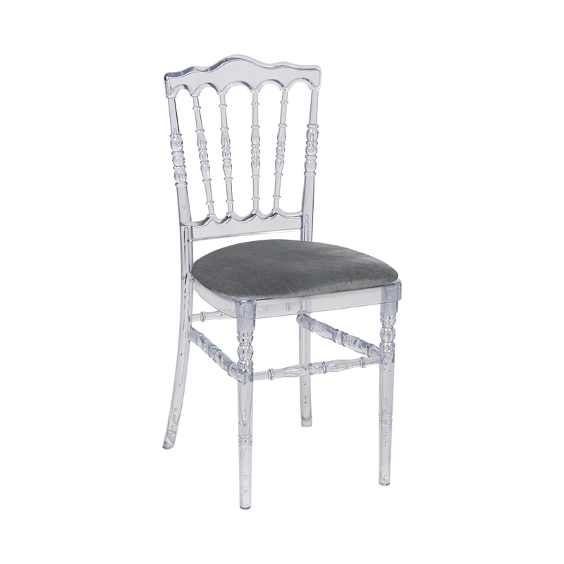 Chaise Napoléon transparente en plexi avec galette grise velours