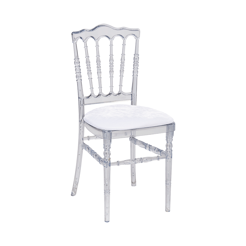 Chaise Napoléon transparente plexi avec galette velours blanche