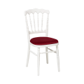 Chaise Napoléon blanche en bois avec galette bordeaux