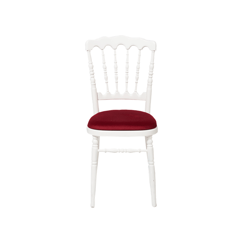 Chaise Napoléon blanche en bois avec galette bordeaux