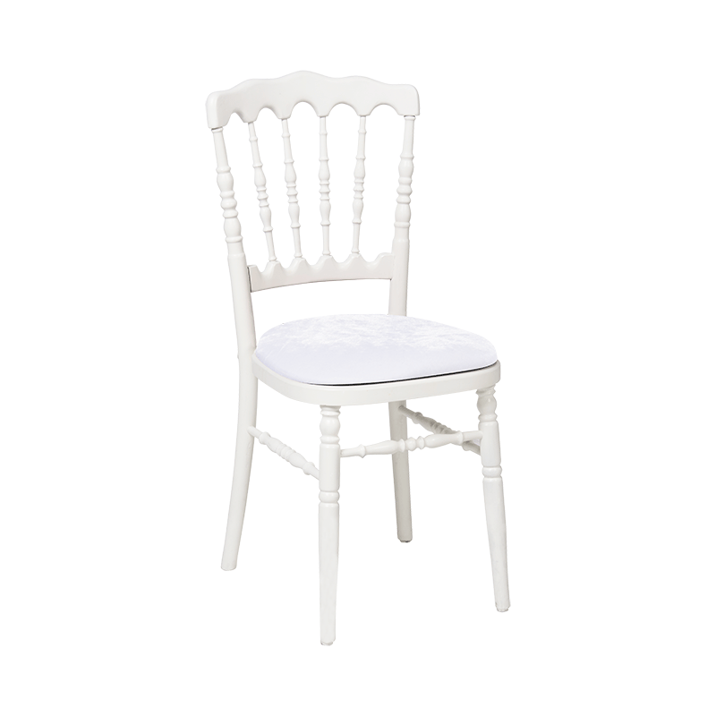 Chaise Napoléon blanche en bois avec galette velours blanche