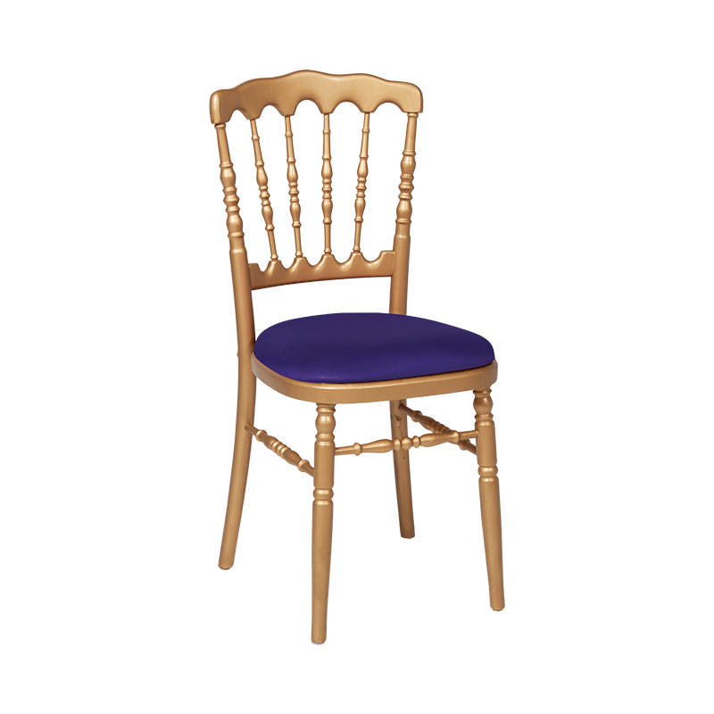 Chaise Napoléon dorée  en bois avec galette mauve