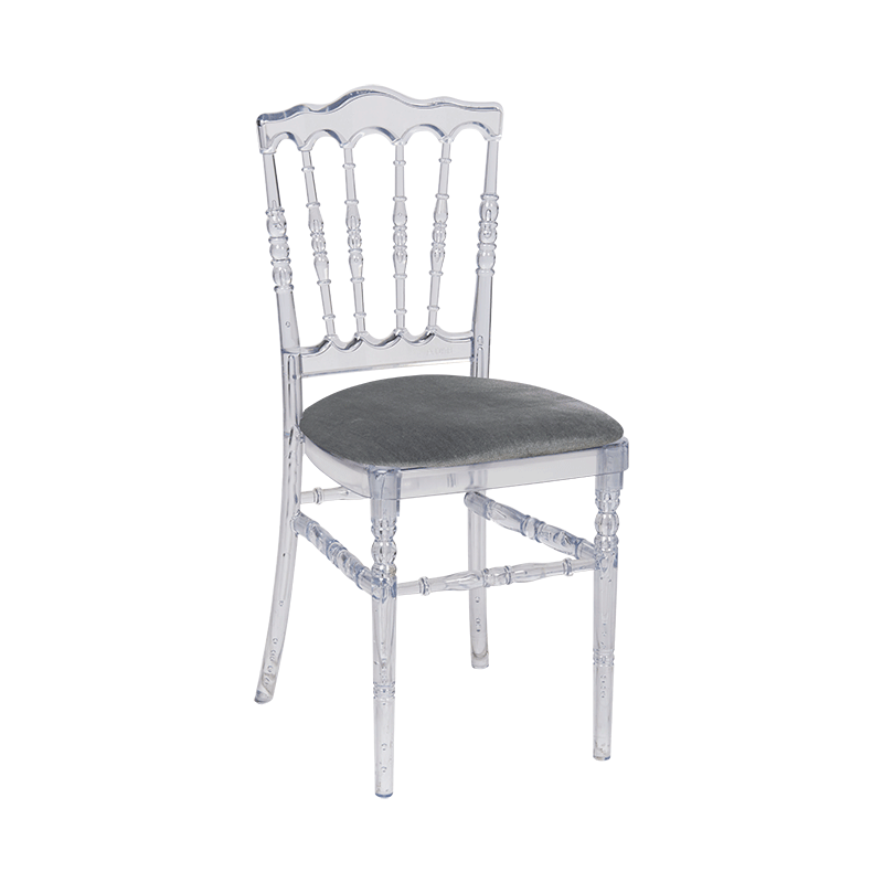 Chaise Napoléon transparente en plexi avec galette grise velours