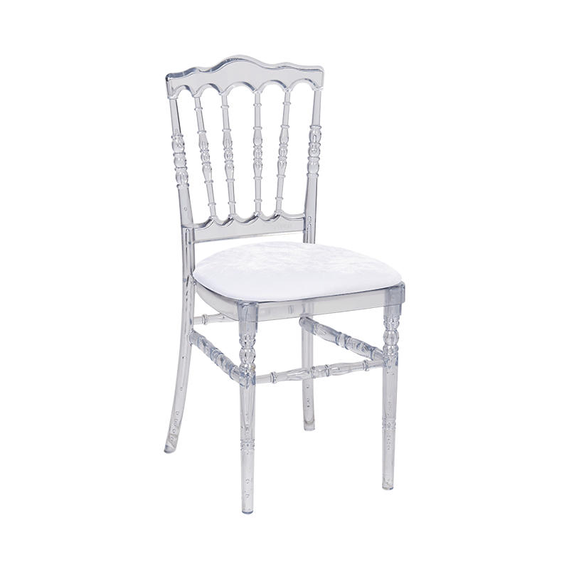 Chaise Napoléon transparente plexi avec galette velours blanche