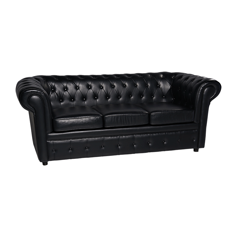 Canapé Chesterfield noir 3 places 90 x 205 cm H 75 cm