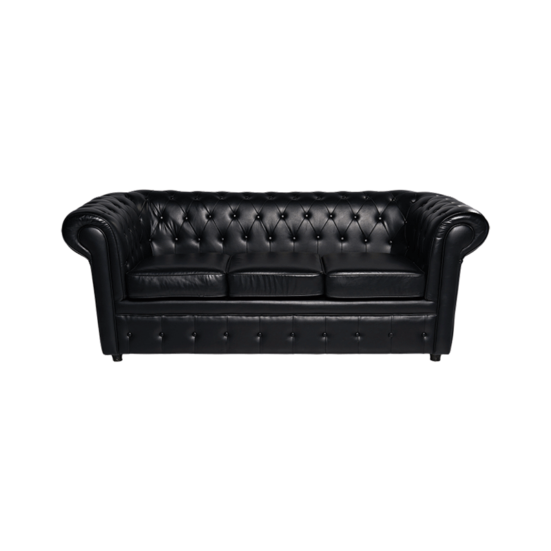 Canapé Chesterfield noir 3 places 90 x 205 cm H 75 cm