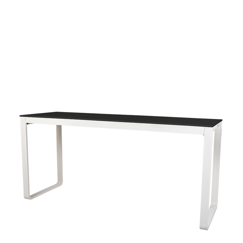 Table haute blanche plateau noir 80 x 230 cm H 110 cm