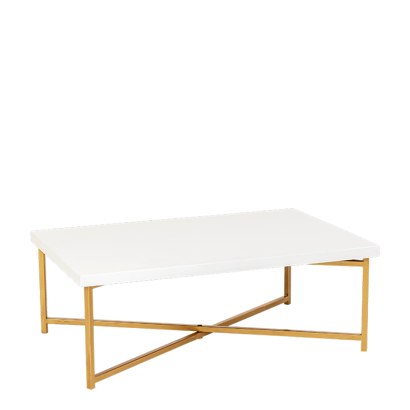 Table basse croisée or plateau blanc 64 x 101 cm H 35 cm