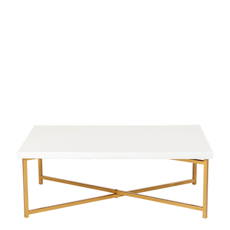Table basse croisée or plateau blanc 64 x 101 cm H 35 cm