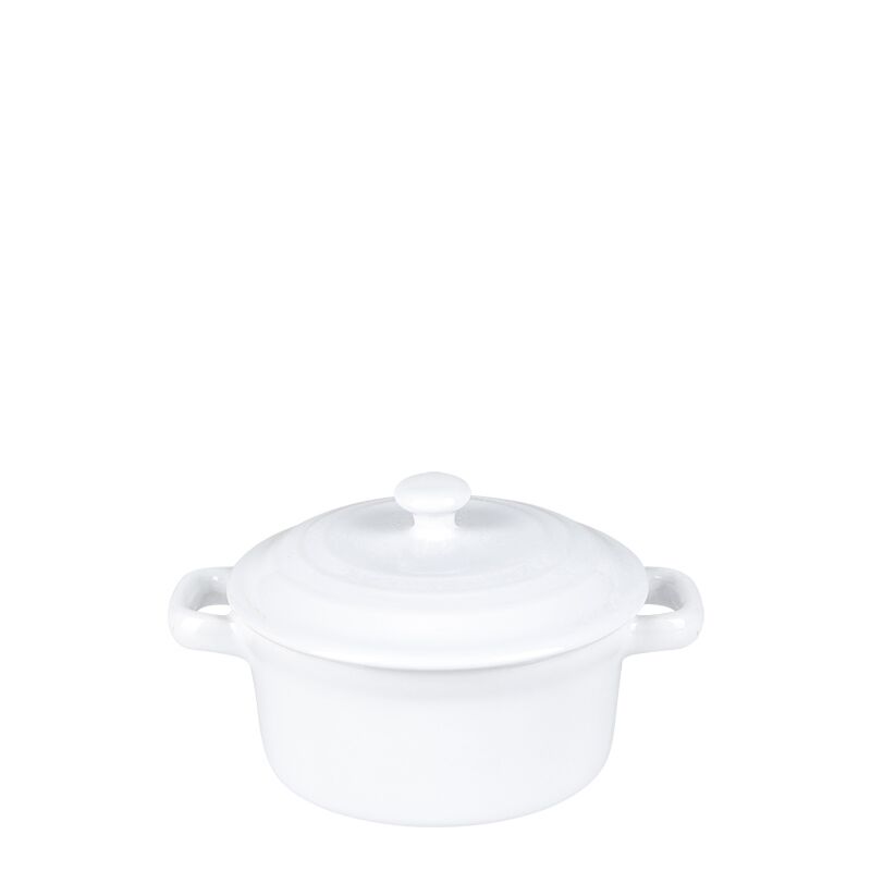 Cocotte individuelle blanche brillante avec couvercle Ø10 cm 25cl