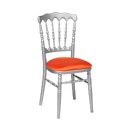 Chaise Napoléon argentée en bois avec galette orange