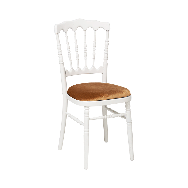 Chaise Napoléon blanche en bois avec galette dorée