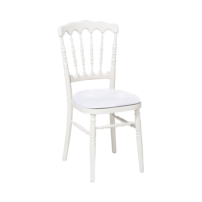 Chaise Napoléon blanche en bois avec galette velours blanche