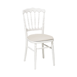 Chaise Napoléon blanche en bois avec galette écrue