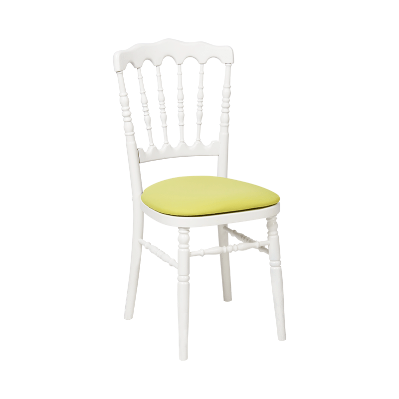 Chaise Napoléon blanche en bois avec galette pistache