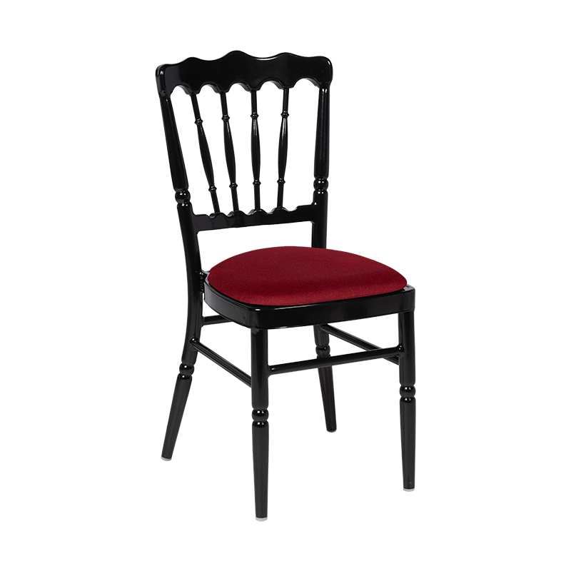 Chaise Napoléon noire en aluminium avec galette bordeaux