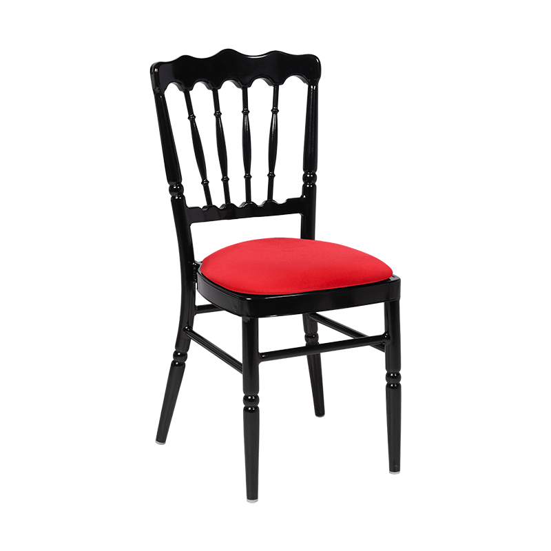 Chaise Napoléon noire en aluminium avec galette rouge