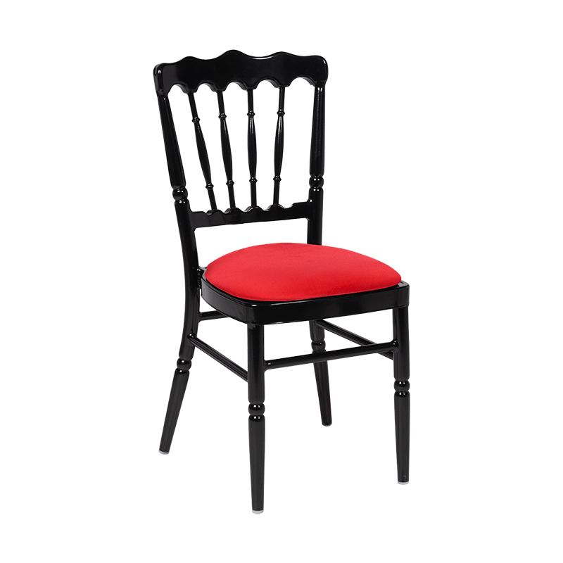 Chaise Napoléon noire en aluminium avec galette rouge