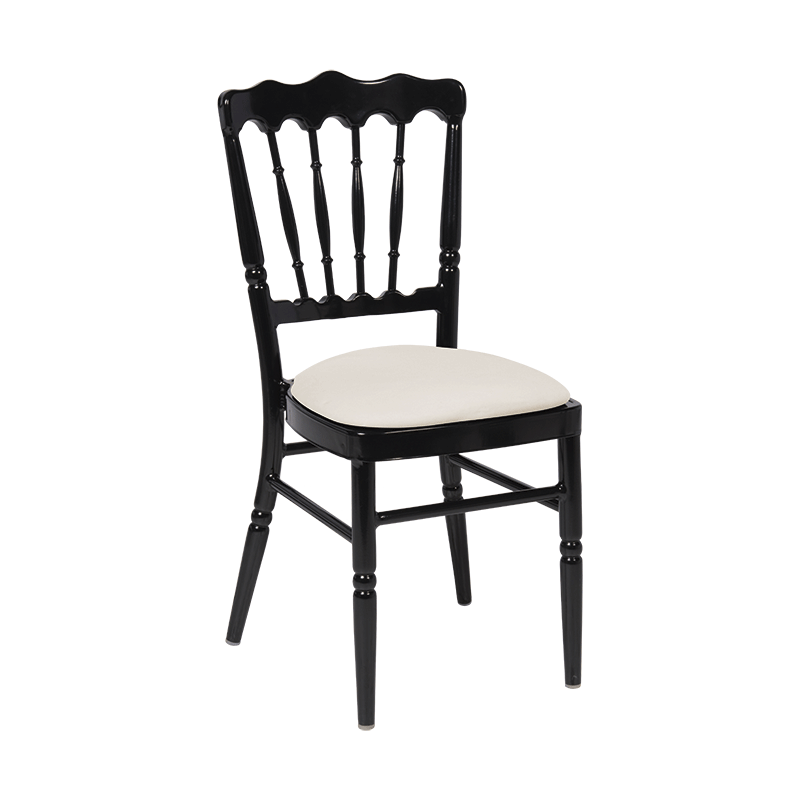 Chaise Napoléon noire en aluminium avec galette écrue