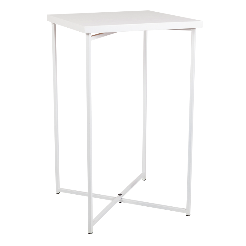 Table haute croisée blanche plateau blanc 65 x 65 cm H 110 cm