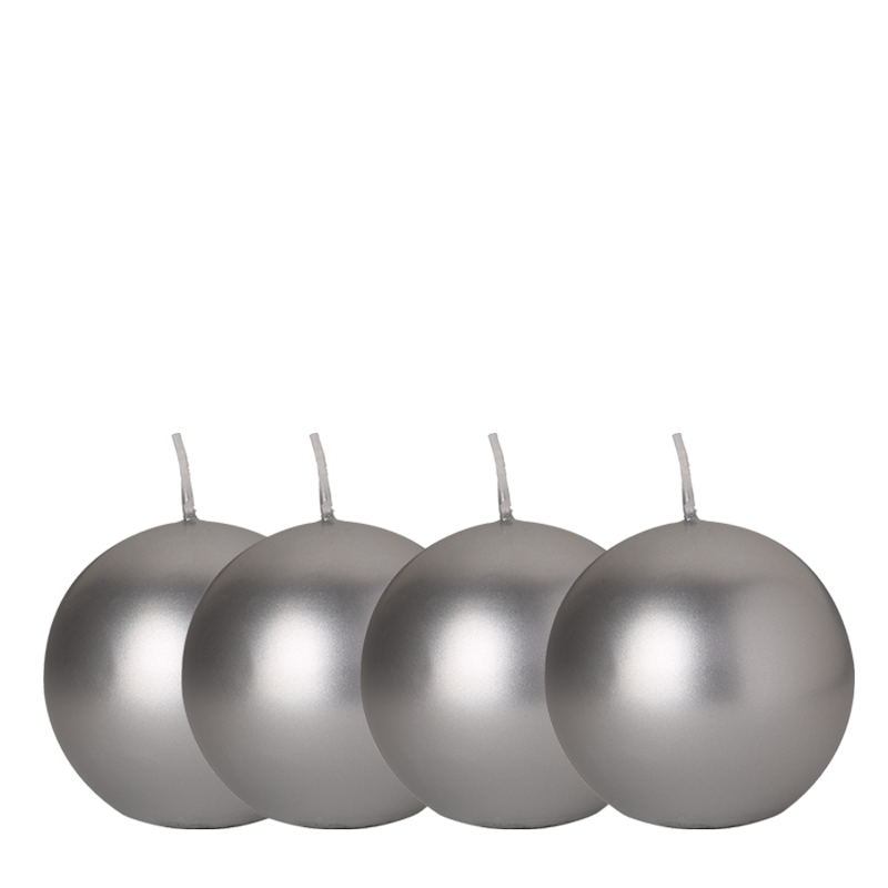 Lot de 4 bougies boule argent Ø 8 cm