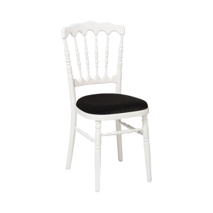 Chaise Napoléon blanche en bois avec galette noire