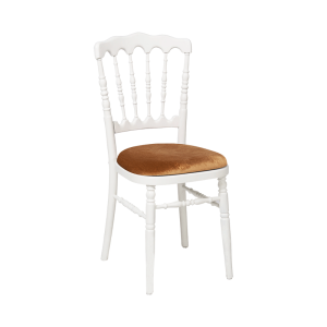 Chaise Napoléon blanche en bois avec galette dorée