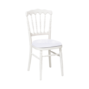 Chaise Napoléon blanche en bois avec galette velours blanche