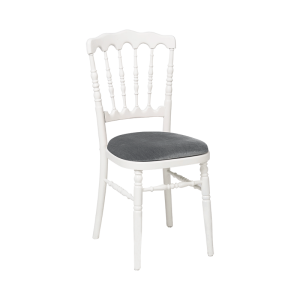 Chaise Napoléon blanche en bois avec galette velours grise