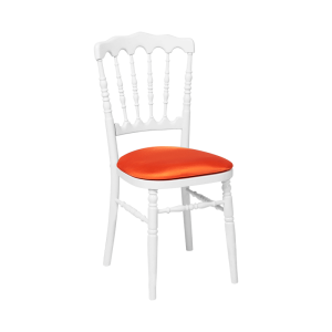 Chaise Napoléon blanche en bois avec galette orange