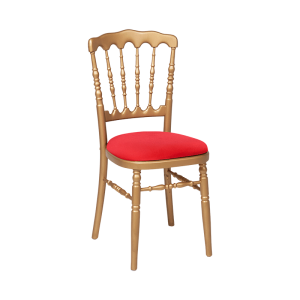 Chaise Napoléon dorée en bois avec galette rouge