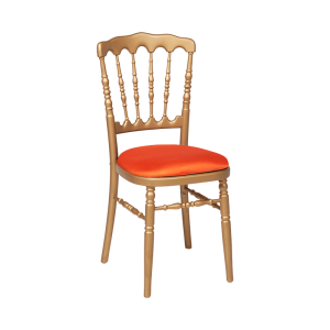 Chaise Napoléon dorée en bois avec galette orange