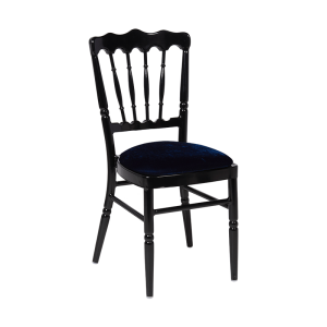 Chaise Napoléon noire en aluminium avec galette velours bleue