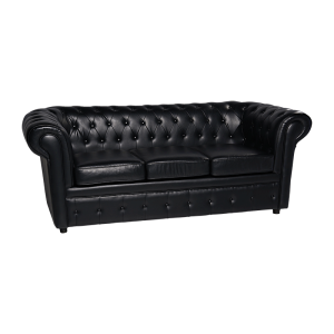 Canapé Chesterfield noir 3 places 90 x 205 cm H 75 cm