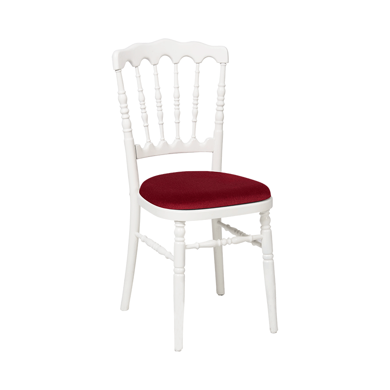 Chaise Napoléon blanche en bois avec galette bordeaux
